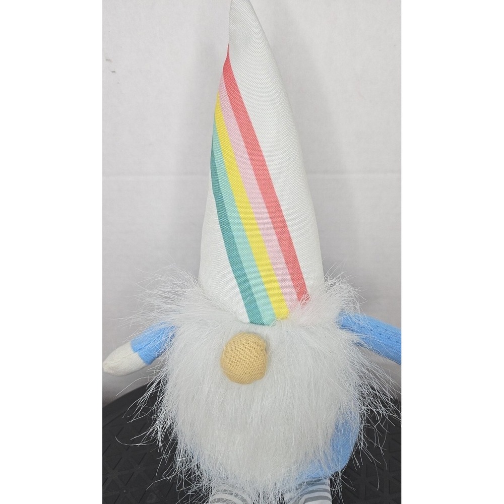 Huntington Home Spring 2022 Plush 20" Weighted Mini Gnome Rainbow Hat Blue Body